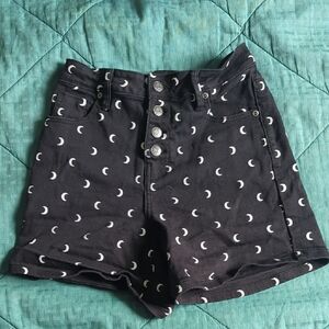 Hot Topic Black High-Waisted Shorts with Moon Print